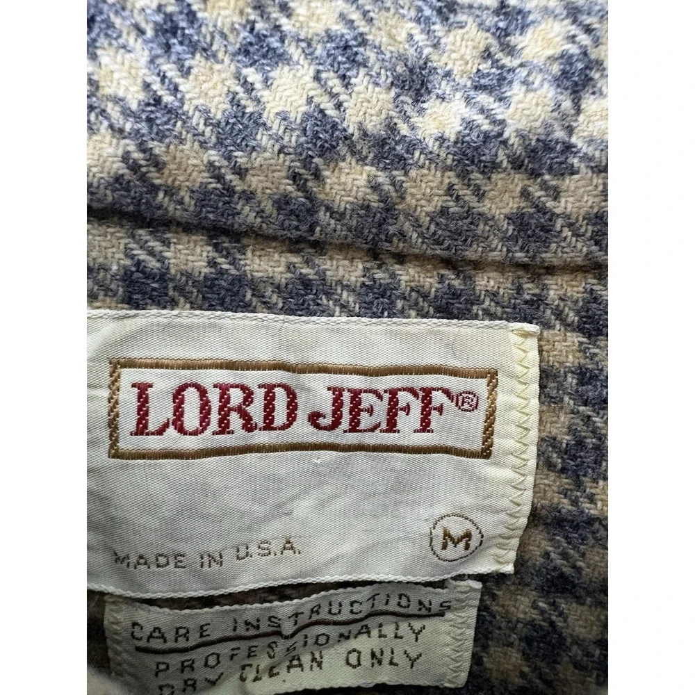 VTG Lord Jeff Wool Houndstooth Shirt Jacket Suede Elbow Patches USA M Hunting